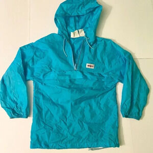 Vintage SOS Blue Windbreaker Size  M 10/12 Kids Packable Raincoat Jacket Unisex